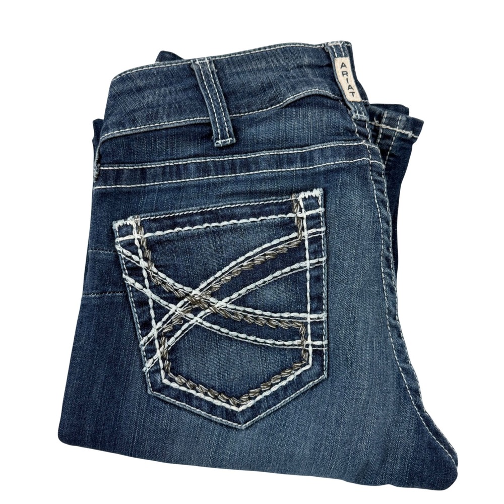 Ariat Real Denim Jeans Women 30XL Marine Blue Bootcut Flare Embroidered Western